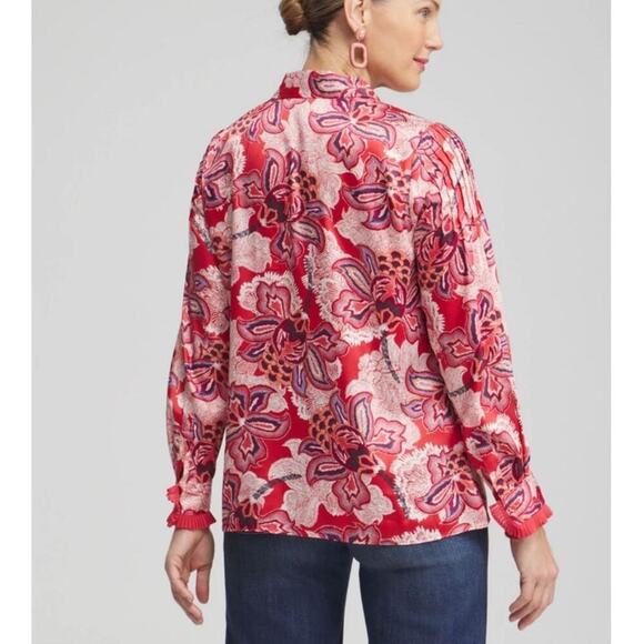 Chico's NWT Pleated Pintuck Blouse Modern Dash Floral in Ginger Rose Size 18 - Picture 12 of 12